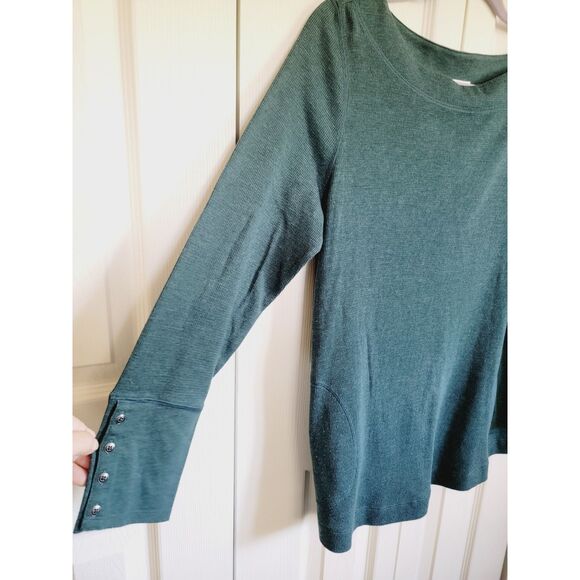 J. Jill PL Women’s Green Sweater Sweatshirt Buttons On Sleeves  Cotton‎ Blnd LS - Picture 4 of 7